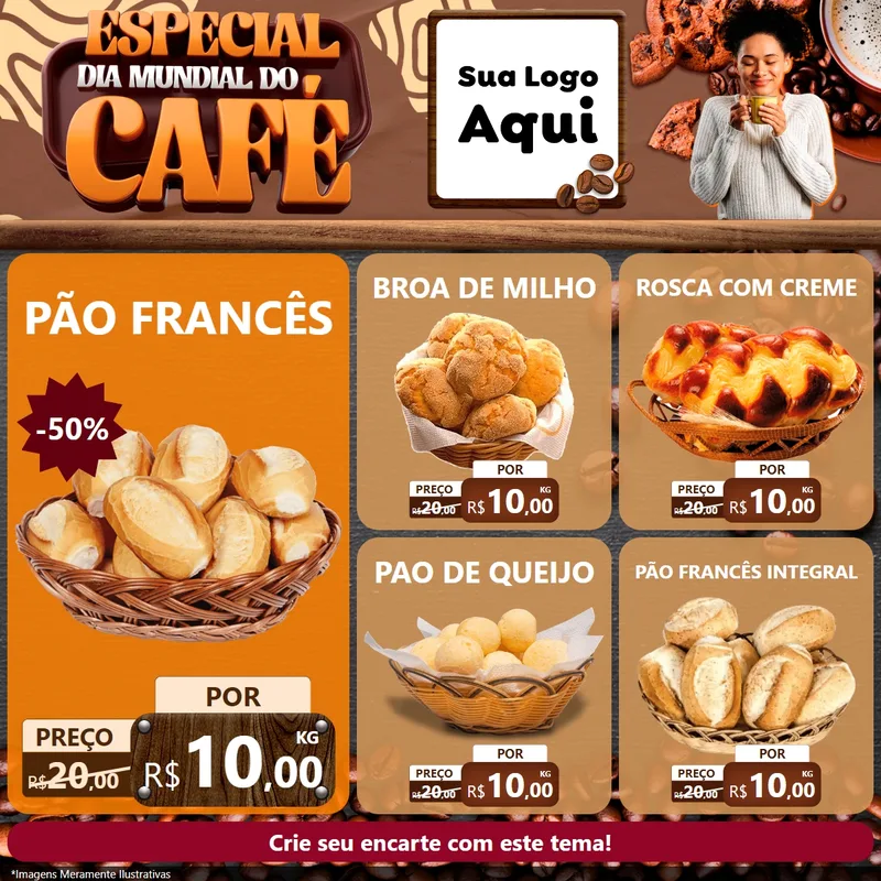 Modelo de Rede Social para Feed Facebook com o tema Especial Dia Mundial do Café para Padaria