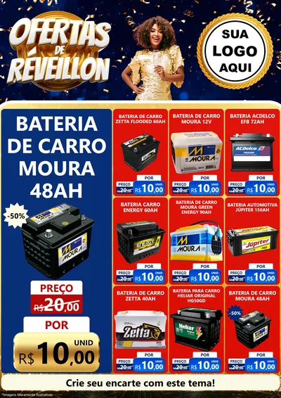 Modelo de Encarte para Encarte A4 Vertical com o tema Ofertas de Réveillon para Baterias Elétricas