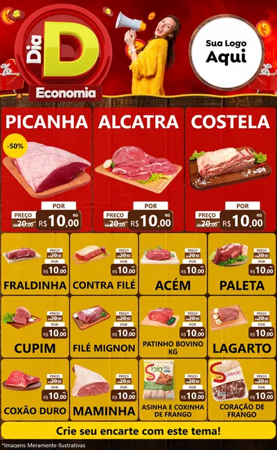 Modelo de Encarte para Encarte Grande com o tema Dia D Economia para Açougue