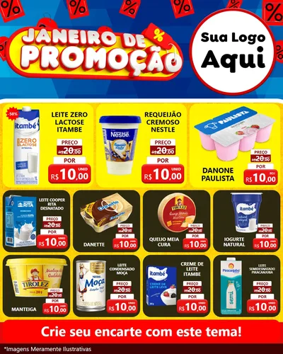 Modelo de Rede Social para Feed Instagram com o tema Janeiro de Promoção para Frios e Laticínios