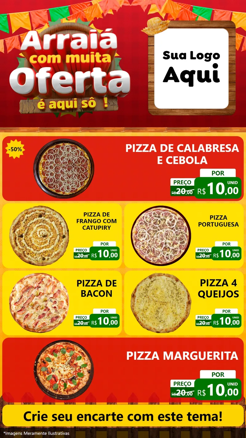 Modelo de TV para TV Vertical com o tema Arraiá Com Muita Oferta - É Aqui Sô! para Pizzaria