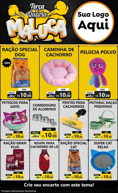 Modelo de Encarte para Encarte Grande com o tema Terça e Quarta Maluca para Pet Shop