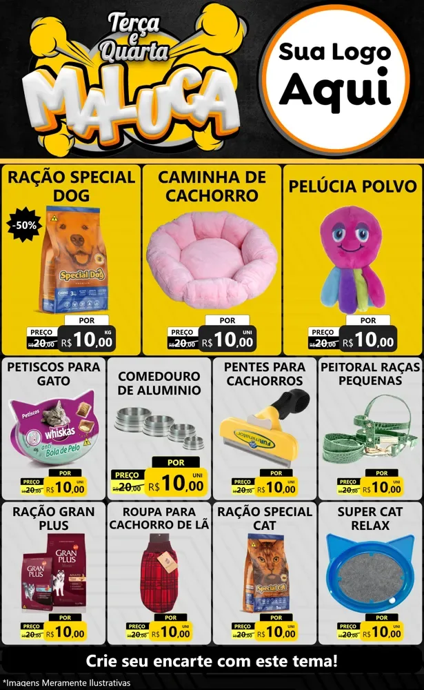 Modelo de Encarte para Encarte Grande com o tema Terça e Quarta Maluca para Pet Shop