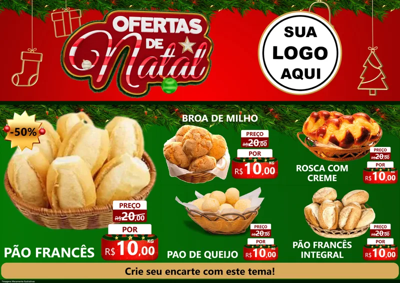 Modelo de Encarte para Encarte A4 Horizontal com o tema Ofertas de Natal para Padaria