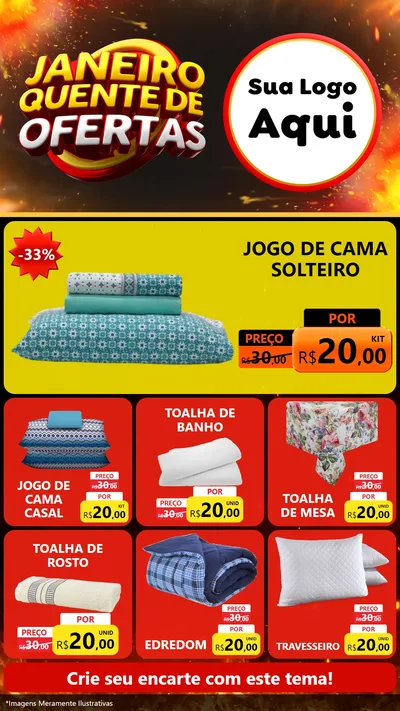 Modelo de Rede Social para Stories com o tema Janeiro Quente de Ofertas para Cama, Mesa e Banho