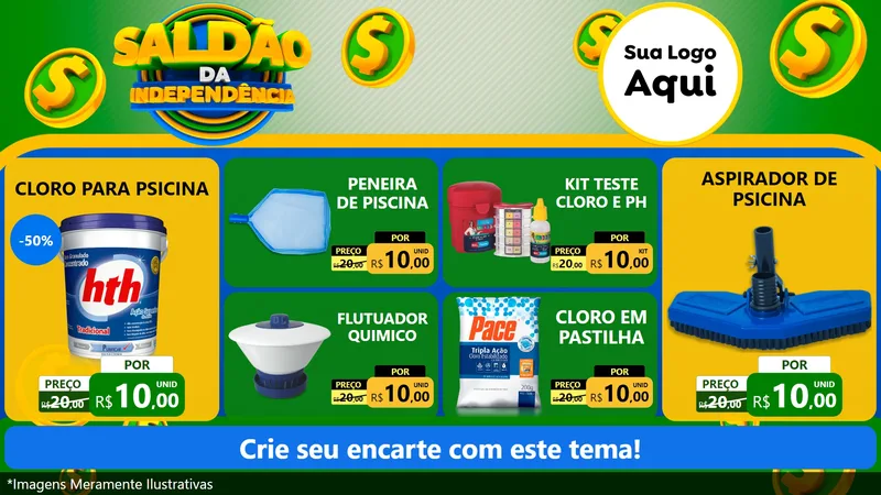Modelo de TV para TV Horizontal com o tema Saldão da Indepêndencia para Produtos para Piscina