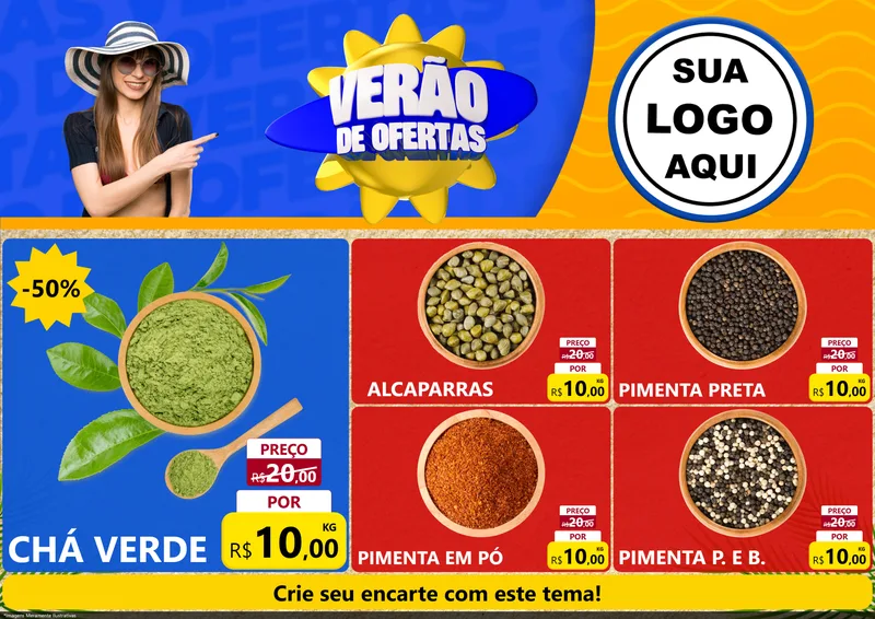 Modelo de Encarte para Encarte A4 Horizontal com o tema Verão de Ofertas para Produtos Naturais