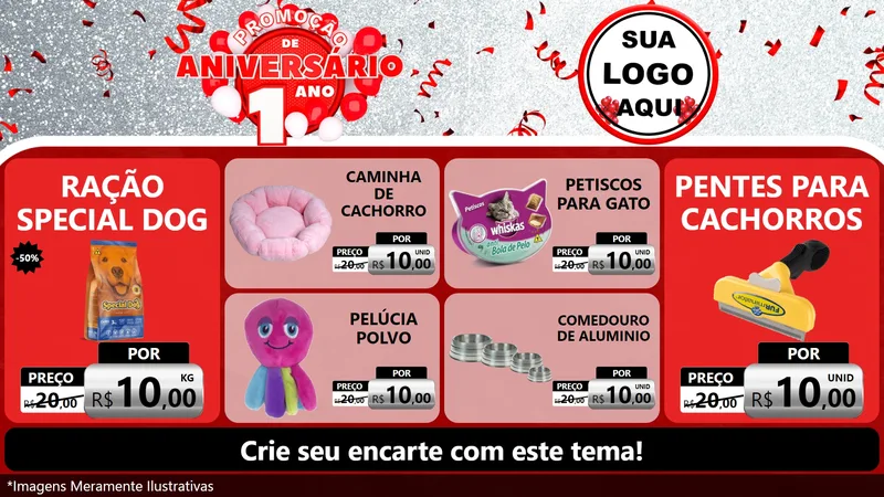 Modelo de TV para TV Horizontal com o tema Promoção de Aniversário - 1 Ano para Pet Shop