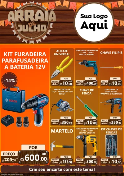 Modelo de Encarte para Encarte A4 Vertical com o tema Arraiá de Julho - Junina para Maquinas e Ferramentas