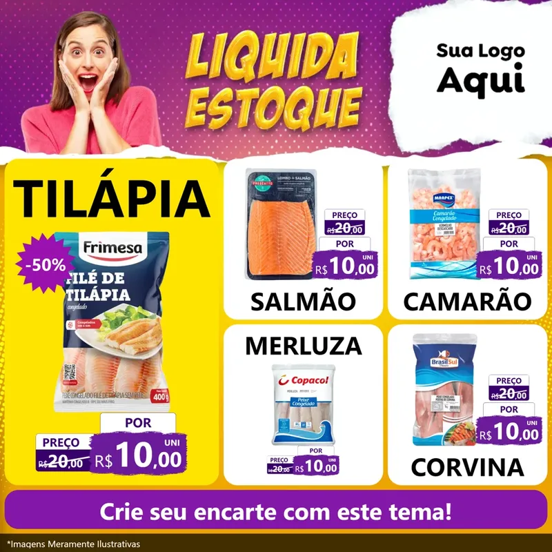 Modelo de Rede Social para Feed Facebook com o tema Liquida estoque para Peixaria