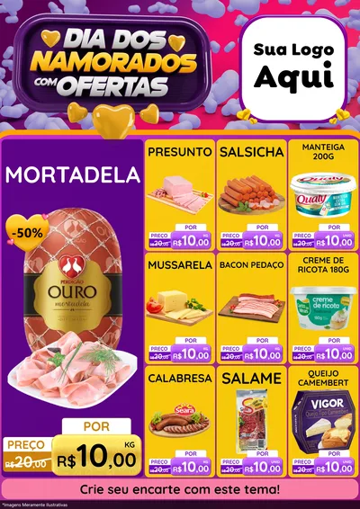 Modelo de Encarte para Encarte A4 Vertical com o tema Dia Dos Namorados Com Ofertas para Frios e Laticínios