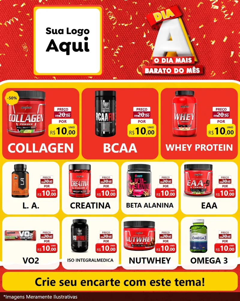 Modelo de Rede Social para Feed Instagram com o tema Dia A o Dia Mais Barato do Mês para Suplementos alimentares