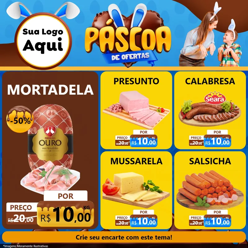 Modelo de Rede Social para Feed Facebook com o tema Páscoa de Ofertas para Frios e Laticínios