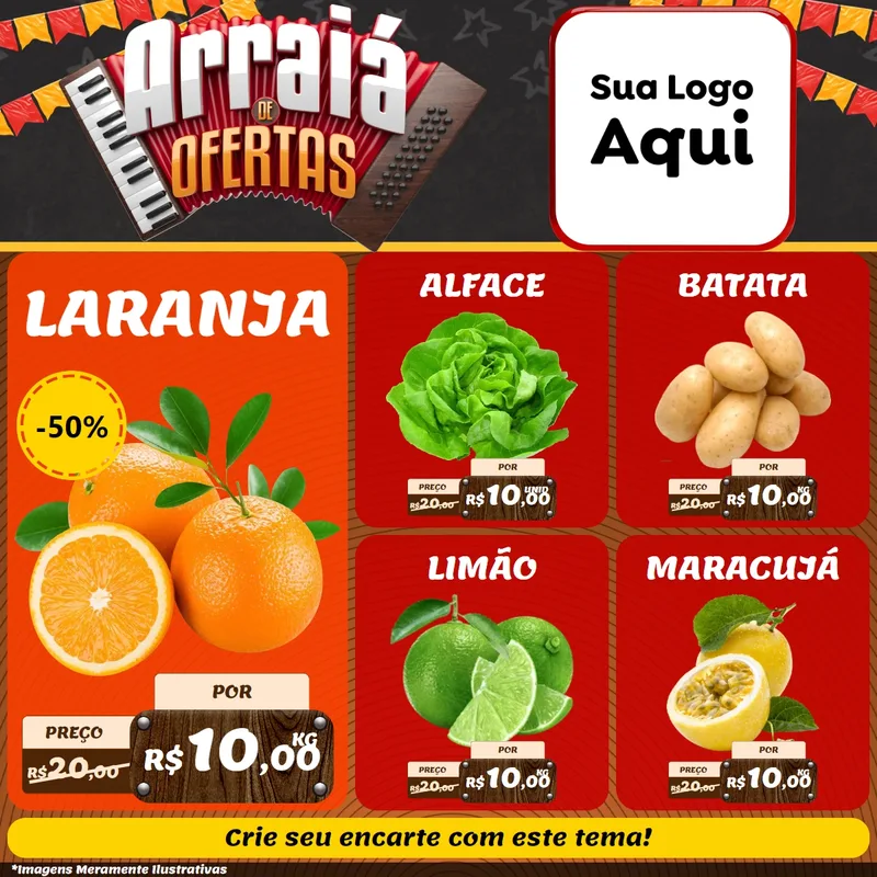 Modelo de Rede Social para Feed Facebook com o tema Arraiá de Ofertas - Junina para Hortifrúti