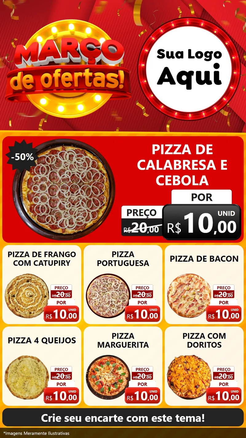 Modelo de Rede Social para Stories com o tema Março de Ofertas! para Pizzaria