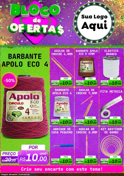 Modelo de Encarte para Encarte A4 Vertical com o tema Bloco de Ofertas para Armarinho e Aviamentos