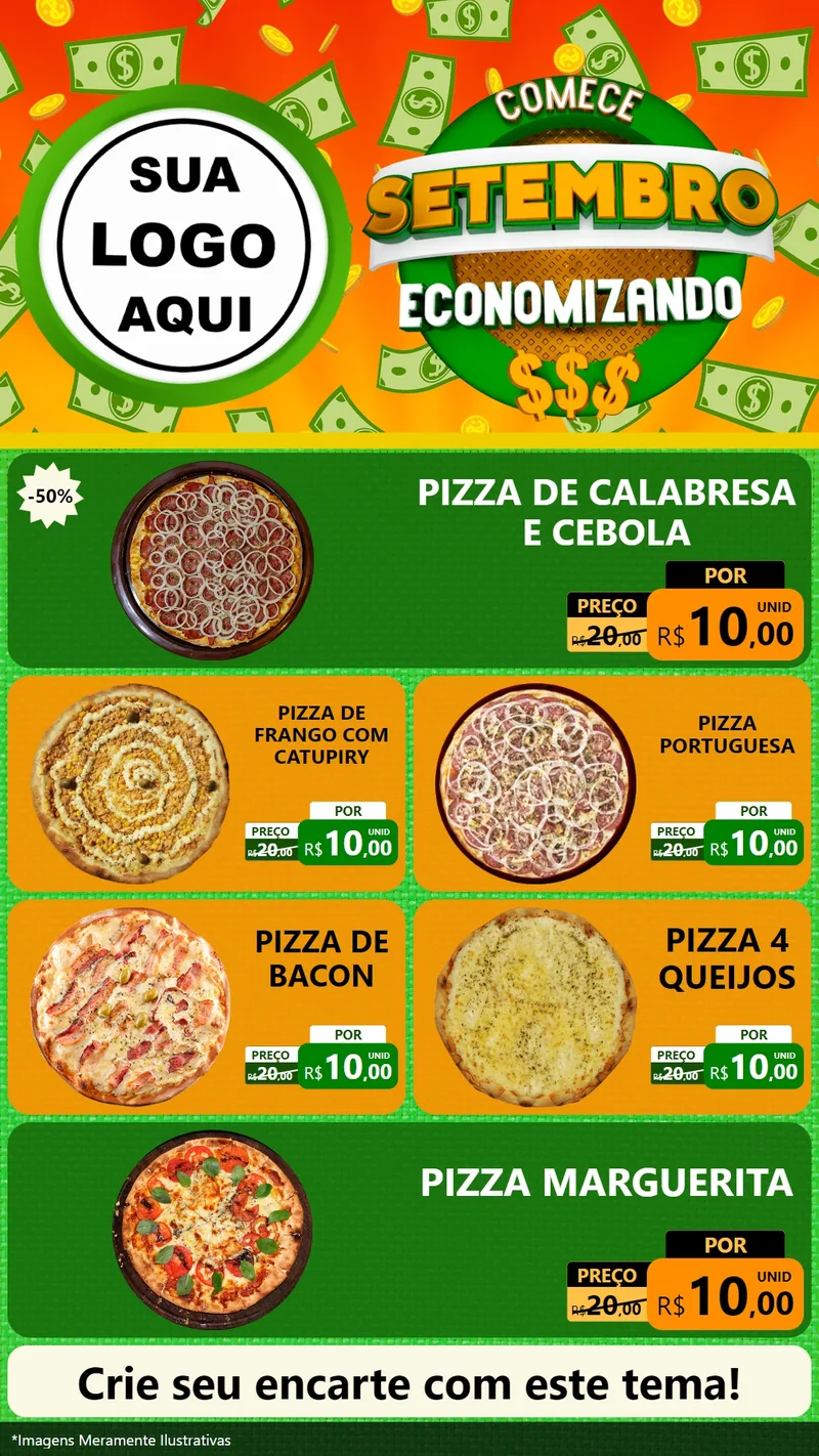 Modelo de TV para TV Vertical com o tema Comece Setembro Economizando para Pizzaria