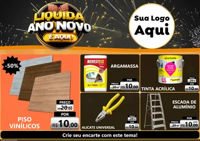 Modelo de Encarte para Encarte A4 Horizontal com o tema Liquida Ano Novo É Aqui! para Material para Construção