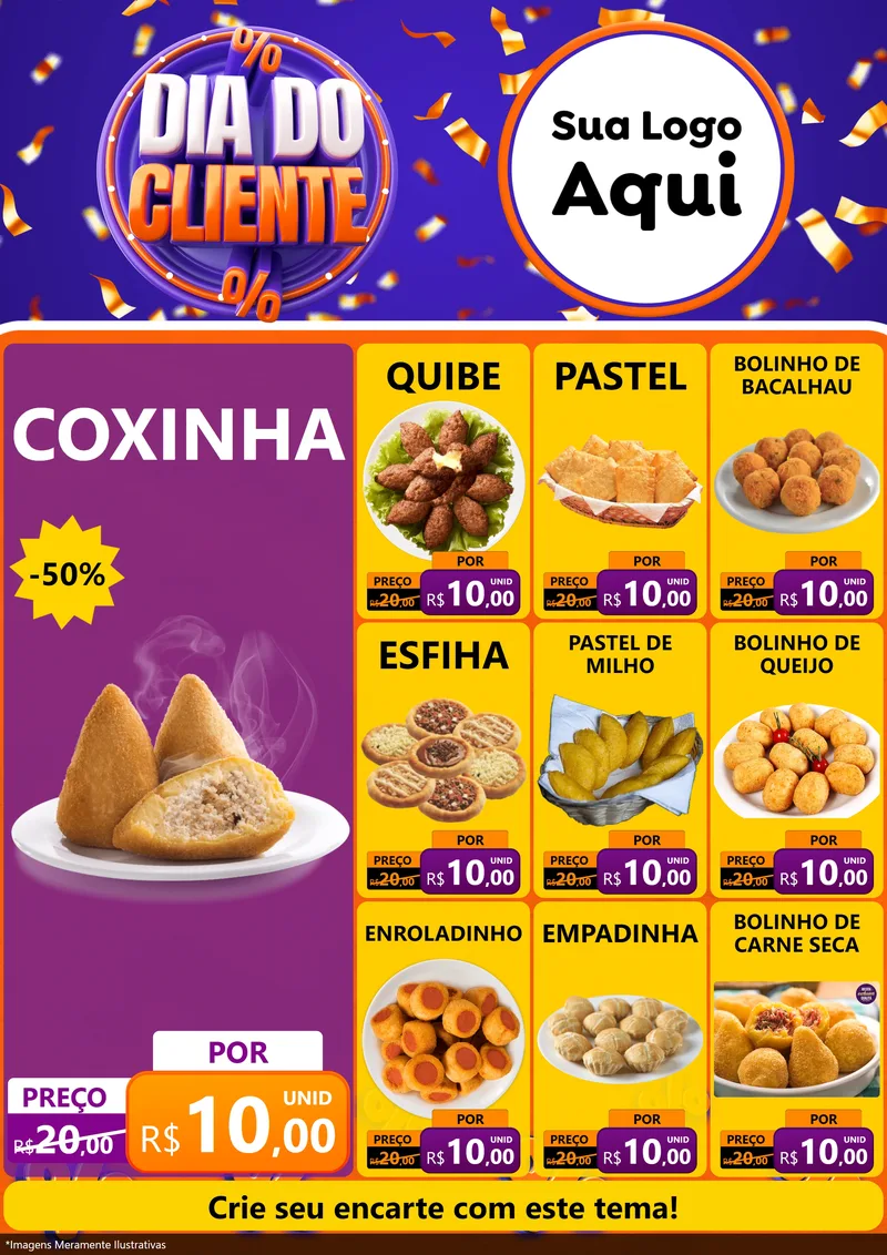 Modelo de Encarte para Encarte A4 Vertical com o tema Dia do Cliente para Salgadaria