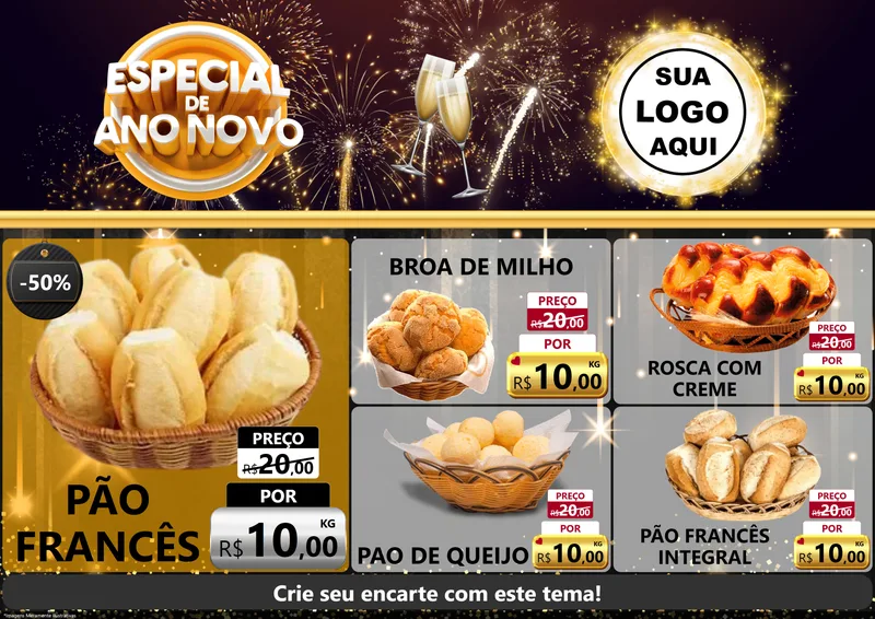 Modelo de Encarte para Encarte A4 Horizontal com o tema Especial de Ano Novo para Padaria