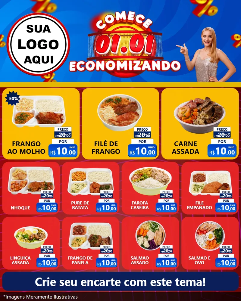 Modelo de Rede Social para Feed Instagram com o tema Comece 1º de Janeiro Economizando para Restaurante