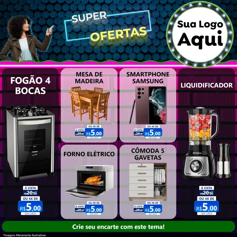 Modelo de Rede Social para Feed Facebook com o tema Super Ofertas para Móveis e Eletro