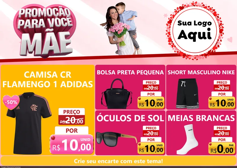 Modelo de Encarte para Encarte A4 Horizontal com o tema Promoção Para Você Mãe para Roupas e acessórios
