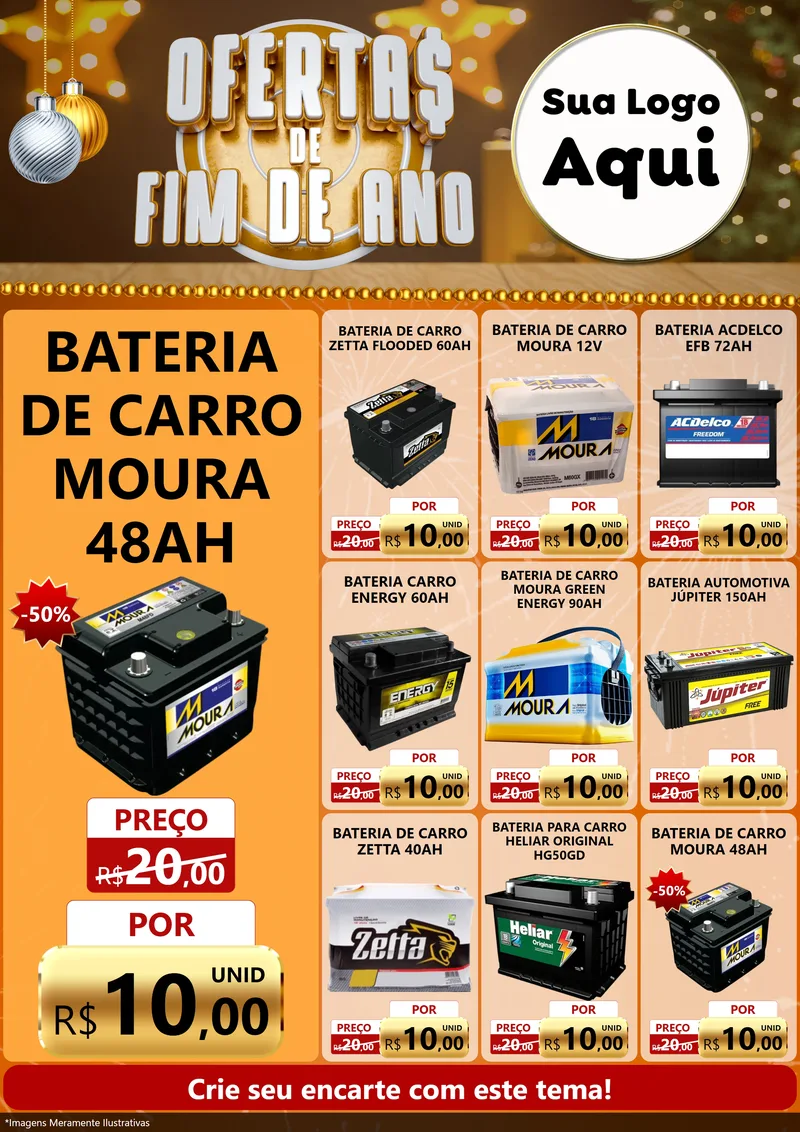 Modelo de Encarte para Encarte A4 Vertical com o tema Ofertas de Fim de Ano para Baterias Elétricas