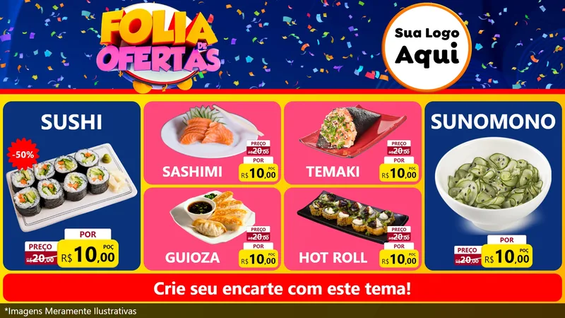 Modelo de TV para TV Horizontal com o tema Folia de Ofertas para Comida japonesa