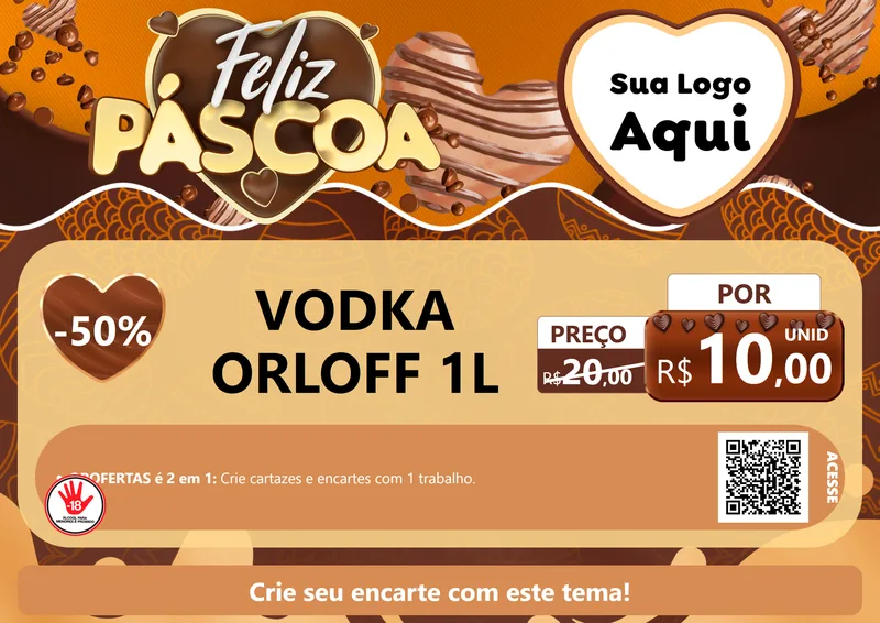 Modelo de Cartaz para Cartaz A4 Horizontal com o tema Feliz Páscoa para Distribuidora de bebidas