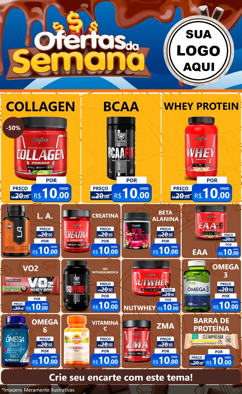Modelo de Encarte para Encarte Grande com o tema Ofertas da Semana - Páscoa para Suplementos alimentares