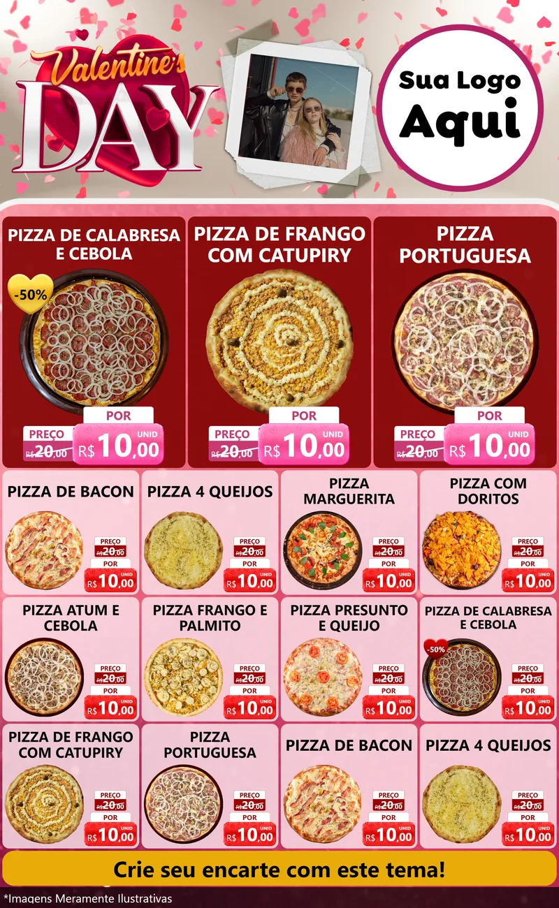 Modelo de Encarte para Encarte Grande com o tema Valentine's Day para Pizzaria