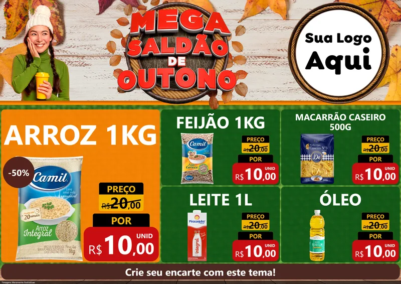 Modelo de Encarte para Encarte A4 Horizontal com o tema Mega Saldão de Outono para Supermercado