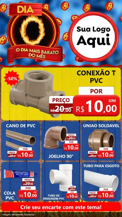 Modelo de Rede Social para Stories com o tema Dia O - O Dia Mais Barato Do Mês para Tubos e conexões