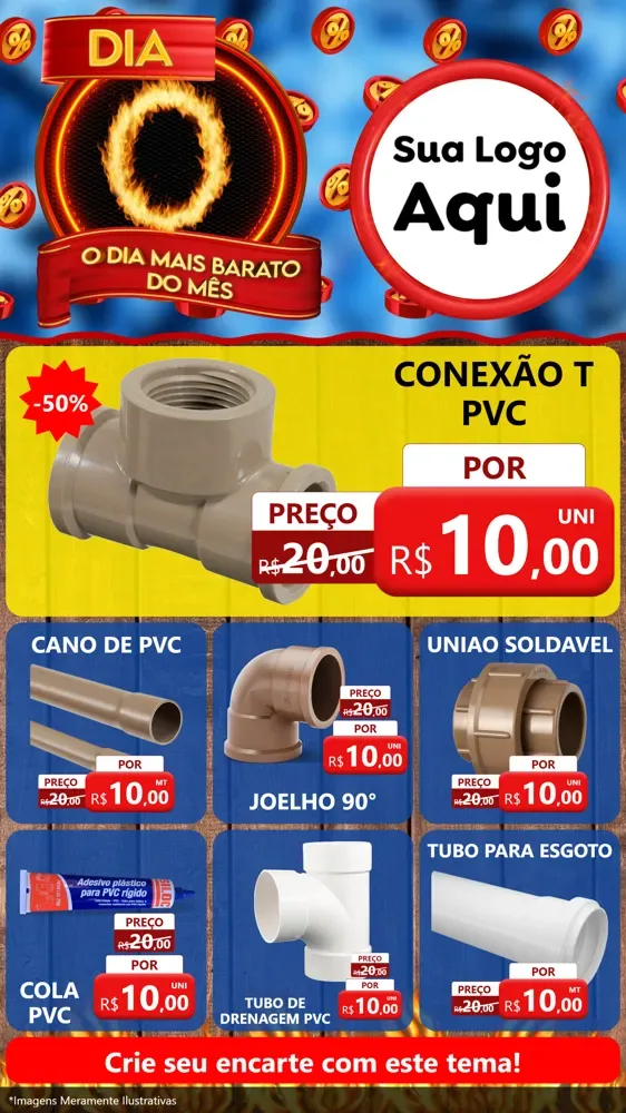 Modelo de Rede Social para Stories com o tema Dia O - O Dia Mais Barato Do Mês para Tubos e conexões