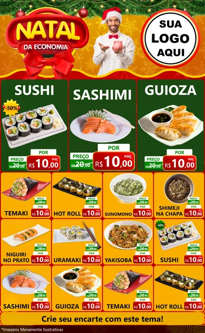 Modelo de Encarte para Encarte Grande com o tema Natal da Economia para Comida japonesa