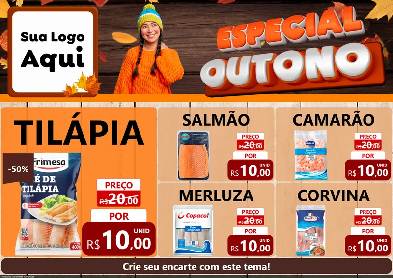 Modelo de Encarte para Encarte A4 Horizontal com o tema Especial Outono para Peixaria