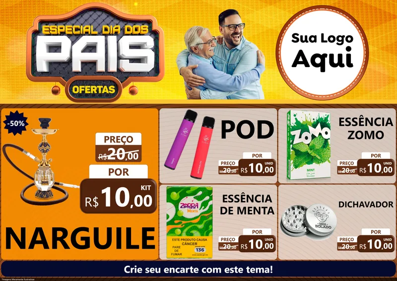 Modelo de Encarte para Encarte A4 Horizontal com o tema Especial Dia dos Pais para Tabacaria