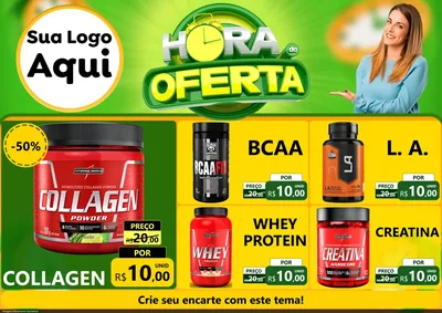 Modelo de Encarte para Encarte A4 Horizontal com o tema Hora da Oferta para Suplementos alimentares