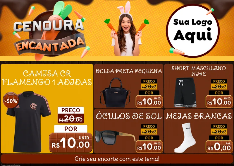 Modelo de Encarte para Encarte A4 Horizontal com o tema Cenoura Encantada - Páscoa para Roupas e acessórios