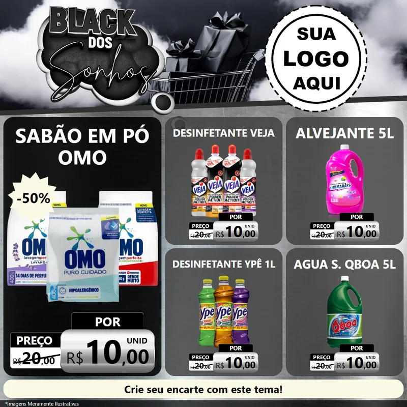 Modelo de Rede Social para Feed Facebook com o tema Black dos Sonhos para Produtos de Limpeza