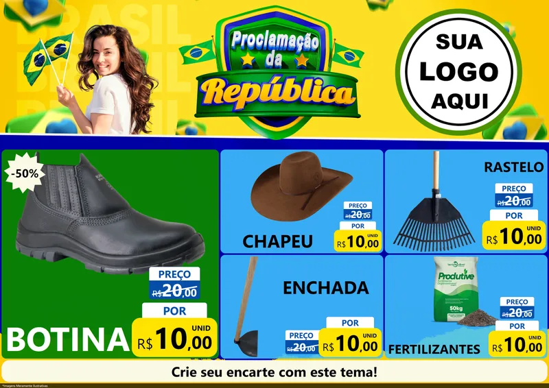 Modelo de Encarte para Encarte A4 Horizontal com o tema Proclamação da República para Agropecuária