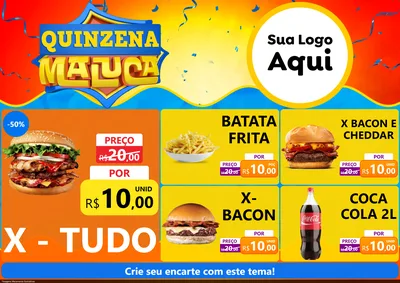 Modelo de Encarte para Encarte A4 Horizontal com o tema Quinzena Maluca para Hamburgueria