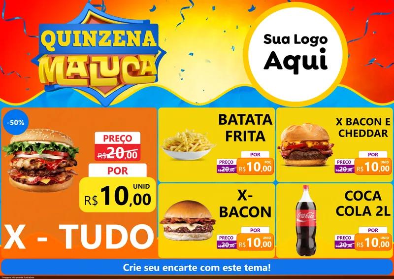 Modelo de Encarte para Encarte A4 Horizontal com o tema Quinzena Maluca para Hamburgueria