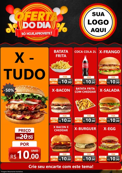 Modelo de Encarte para Encarte A4 Vertical com o tema Oferta do Dia - Só hoje, Aproveite! para Hamburgueria