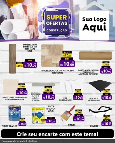 Modelo de Rede Social para Feed Instagram com o tema Super Ofertas - Construção para Pisos e revestimentos