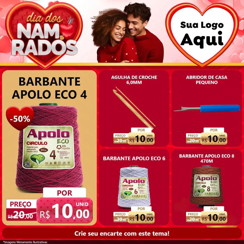 Modelo de Rede Social para Feed Facebook com o tema Dia dos Namorados para Armarinho e Aviamentos