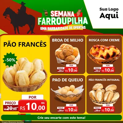 Modelo de Rede Social para Feed Facebook com o tema Semana Farroupilha - Uma Barbaridade de Ofertas para Padaria
