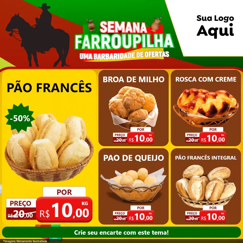 Modelo de Rede Social para Feed Facebook com o tema Semana Farroupilha - Uma Barbaridade de Ofertas para Padaria