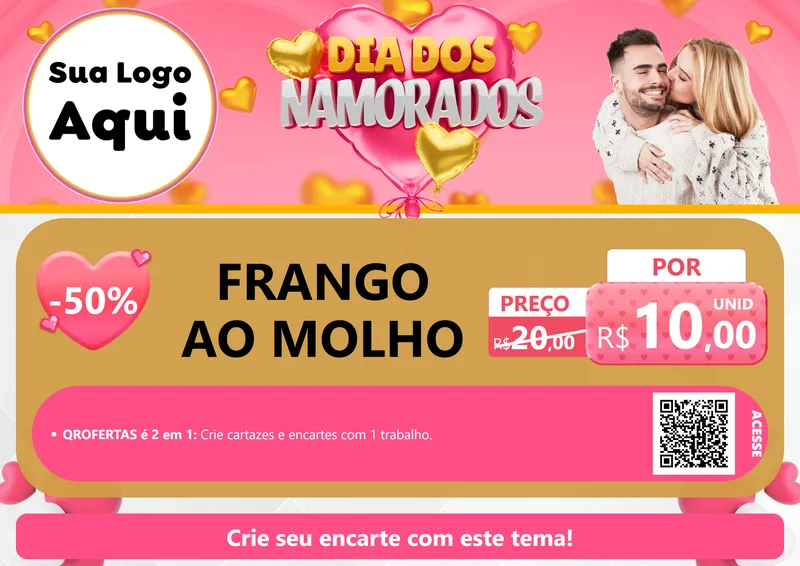 Modelo de Cartaz para Cartaz A4 Horizontal com o tema Dia dos Namorados para Restaurante